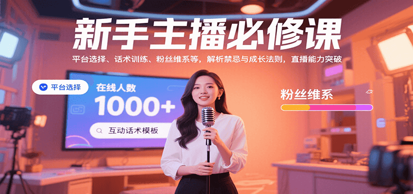 新手主播必修课：平台选择、话术训练、粉丝维系等，解析禁忌与成长法则，突破直播能力-千汇网创