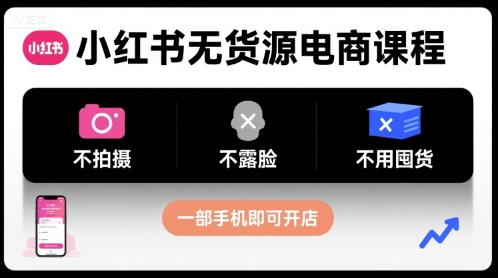 小红书无货源电商课程，不拍摄不露脸不用囤货，一部手机即可开店-千汇网创