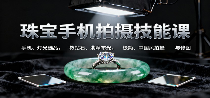 珠宝手机拍摄技能课:手机、 灯光选品，教钻石、翡翠布光，极简、中国风拍摄与修图-千汇网创