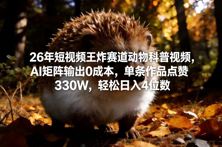 26年短视频王炸赛道动物科普视频，AI矩阵输出0成本，单条作品点赞330W，轻松日入4位数-千汇网创