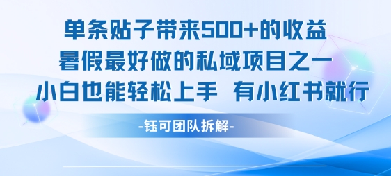 单条贴子带来5张的收益，暑假最好做的私域项目之一，小白也能轻松上手，有小红书就行-千汇网创