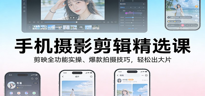 手机摄影剪辑精选课：剪映全功能实操、爆款拍摄技巧，轻松出大片-千汇网创