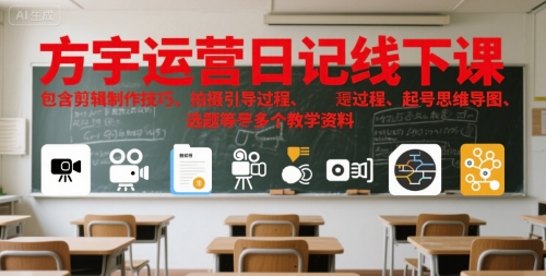 方宇运营日记线下课，包含剪辑制作技巧、拍摄引导过程、起号思维导图、选题等多个教学资料-千汇网创