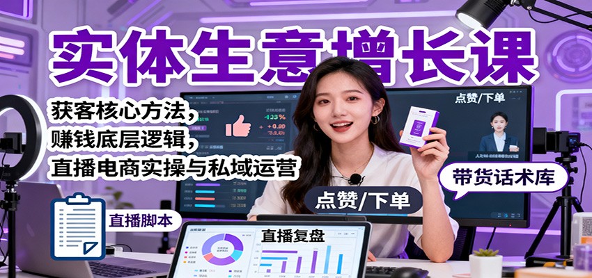 实体生意增长课：获客核心方法，赚钱底层逻辑，直播电商实操与私域运营-千汇网创