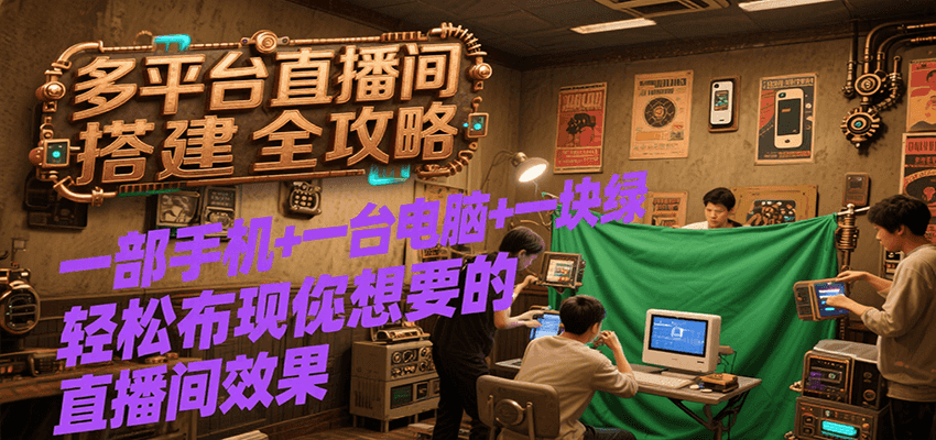 多平台直播间搭建全攻略，一部手机+一台电脑+一块绿布轻松实现你想要的直播间效果-千汇网创