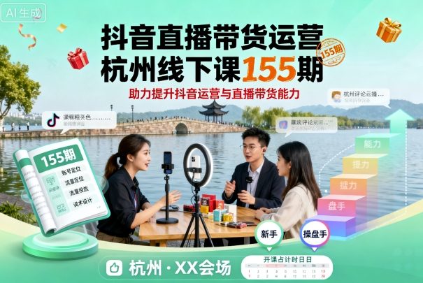 抖音直播带货运营杭州线下课155期，助力提升抖音运营与直播带货能力-千汇网创