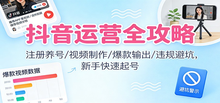 抖音运营全攻略：注册养号/视频制作/爆款输出/违规避坑，新手快速起号-千汇网创