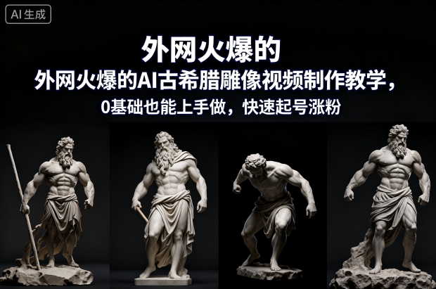 外网火爆的AI古希腊雕像视频制作教学，0基础也能上手做，快速起号涨粉-千汇网创