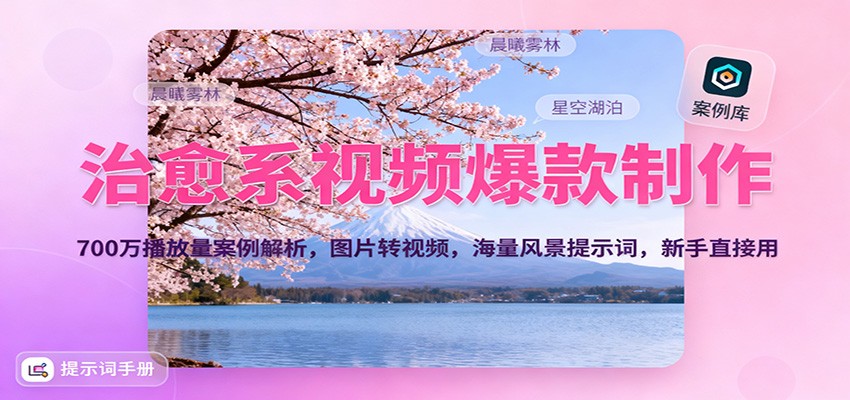 治愈系视频爆款制作，700万播放量案例解析，图片转视频，海量风景提示词，新手直接用-千汇网创