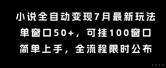 小说全自动变现7月玩法，单窗口50+，可挂100窗口，简单上手，全流程限时公布【揭秘】-千汇网创