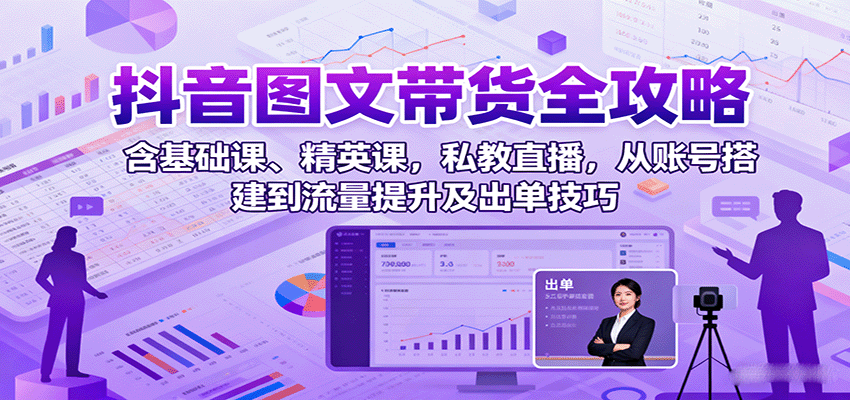 抖音图文带货全攻略：含基础课、精英课，私教直播，从账号搭建到流量提升及出单技巧-千汇网创