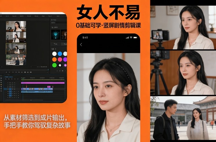 0基础可学！《女人不易》竖屏剧情剪辑课，从素材筛选到成片输出，手把手教你驾驭复杂故事-千汇网创