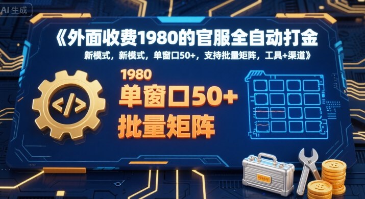 外面收费1980的官服全自动打金，新模式，单窗口50+，支持批量矩阵，工具+渠道【揭秘】-千汇网创
