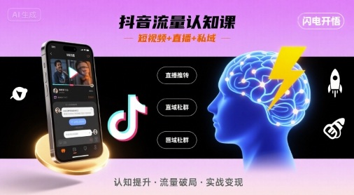 抖音流量认知课，短视频+直播+私域，认知提升，闪电开悟-千汇网创