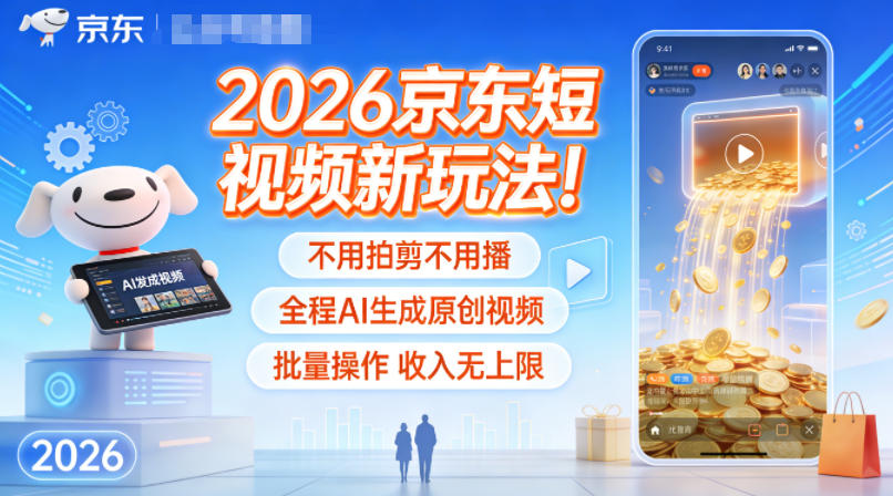 2026京东短视频新玩法！不用拍剪不用播，全程AI生成原创视频，批量操作收入无上限-千汇网创