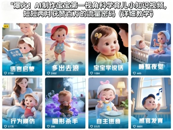 爆火！AI制作宝宝第一视角科学育儿小知识视频，短短两月获赞百万的流量密码(详细教学)-千汇网创