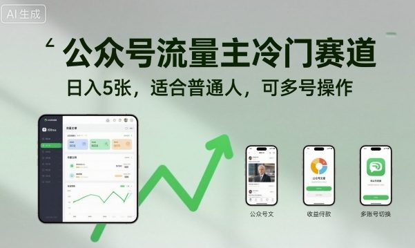 公众号流量主冷门赛道，日入5张，适合普通人，可多号操作-千汇网创