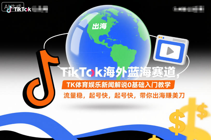 TikTok海外蓝海赛道，TK体育娱乐新闻解说0基础入门教学，流量稳，起号快，带你出海賺美刀-千汇网创
