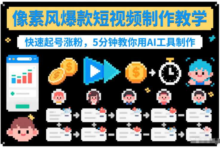 像素风爆款短视频制作教学，快速起号涨粉，5分钟教你用AI工具制作-千汇网创