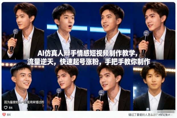 AI仿真人辩手情感短视频制作教学，流量逆天，快速起号涨粉，手把手教你制作-千汇网创