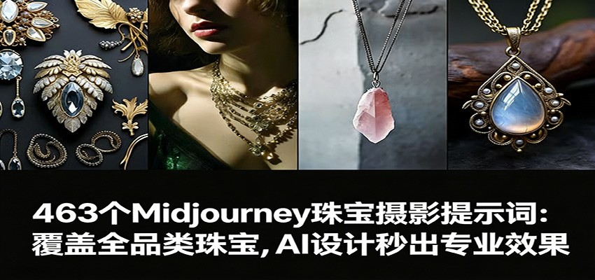 463个Midjourney珠宝摄影提示词：覆盖全品类珠宝，AI设计秒出专业效果-千汇网创