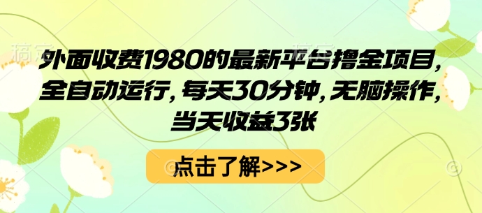 外面收费1980的最新平台撸金项目,全自动运行,每天30分钟,无脑操作,当天收益3张【揭秘】-千汇网创