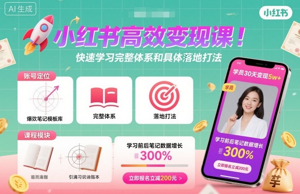 小红书高效变现课，快速学习小红书完整体系和具体落地打法-千汇网创