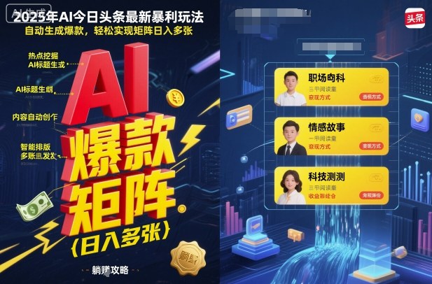 2025年AI今日头条最新暴利玩法，自动生成爆款，轻松实现矩阵日入多张-千汇网创