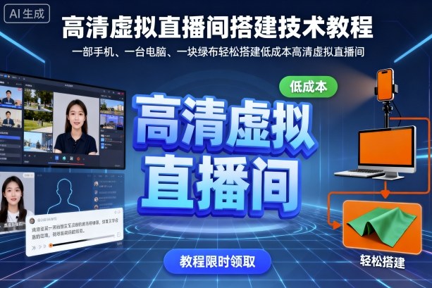 高清虚拟直播间搭建技术教程，一部手机、一台电脑、一块绿布轻松搭建低成本高清虚拟直播间-千汇网创