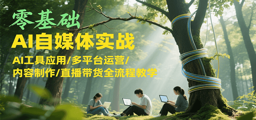 零基础AI自媒体实战，AI工具应用/多平台运营/内容制作/直播带货全流程教学-千汇网创