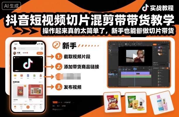 抖音短视频切片混剪带货教学，操作起来真的太简单了，新手也能做切片带货-千汇网创