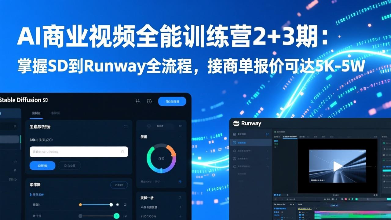 AI商业视频全能训练营2+3期：掌握SD到Runway全流程，接商单报价可达5K-5W-千汇网创
