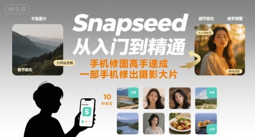 Snapseed从入门到精通，手机修图高手速成，一部手机就能修出摄影大片-千汇网创