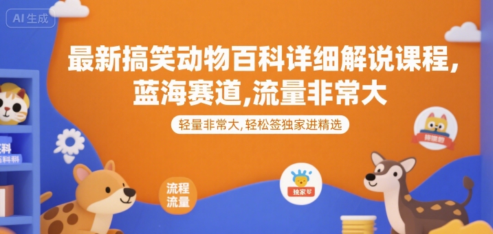 最新搞笑动物百科详细解说课程，蓝海赛道，流量非常大，轻松签独家进精选-千汇网创