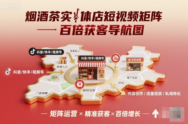 烟酒茶实体店短视频矩阵百倍获客导航图-千汇网创