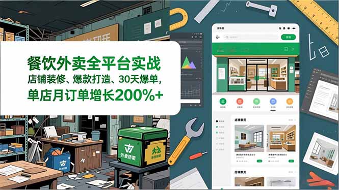 餐饮外卖全平台实战，店铺装修、爆款打造、30天爆单，手把手教学，单店月订单增长200%+-千汇网创