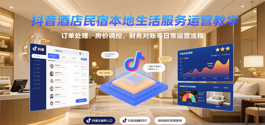 抖音酒店民宿本地生活服务运营教学，订单处理、房价调控、财务对账等日常运营流程-千汇网创