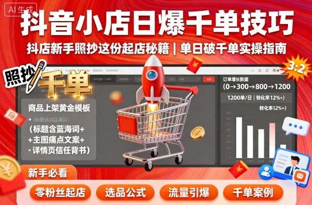 抖音小店日爆千单技巧，抖店新手照抄这份起店秘籍，单日破千单-千汇网创