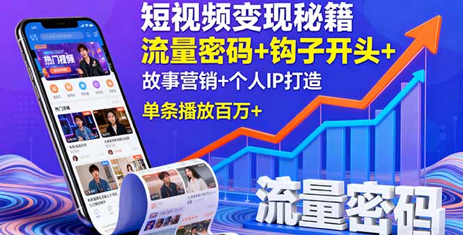 短视频变现秘籍，流量密码+钩子开头+故事营销+个人IP打造，单条播放百万+-千汇网创