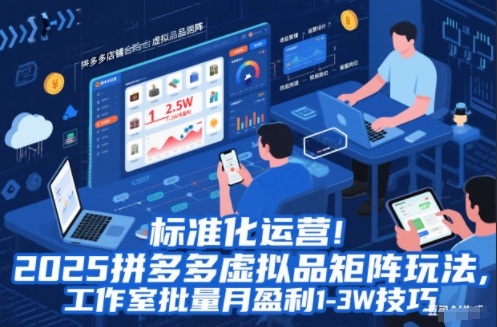 标准化运营！2025拼多多虚拟品矩阵玩法，工作室批量月盈利1-3W技巧【揭秘】-千汇网创