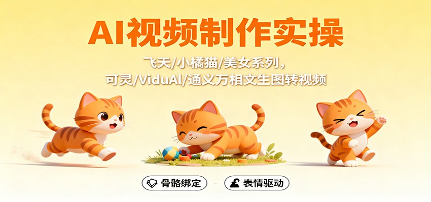 AI视频制作实操，飞天/小橘猫/美女系列，可灵/ViduAl/通义万相文生图转视频-千汇网创