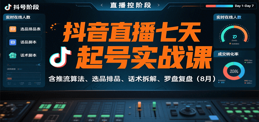抖音直播七天起号实战课：含推流算法、选品排品、话术拆解、罗盘复盘(8月)-千汇网创