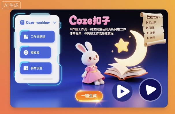 Coze扣子工作流一键生成童话皮克斯风格立体书视频，保姆级工作流搭建教程-千汇网创