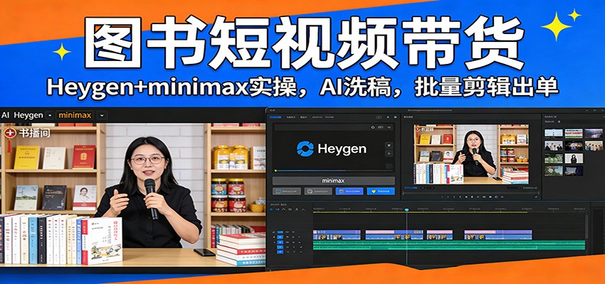 图书短视频带货：Heygen+minimax实操，AI洗稿 ，批量剪辑出单-千汇网创