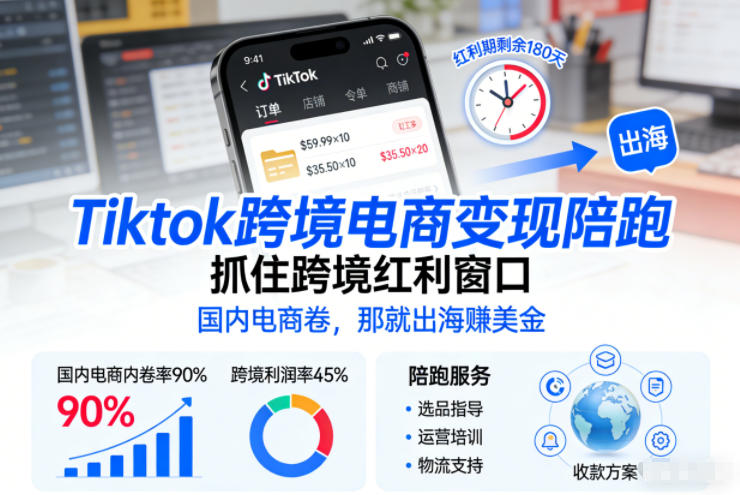 Tiktok跨境电商变现陪跑，抓住跨境红利窗口，国内电商卷，那就出海賺美金-千汇网创