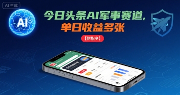 今日头条AI军事赛道，单日收益多张 ，手机可做【附指令】-千汇网创