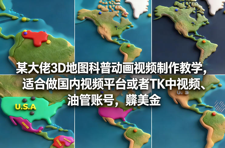 某大佬3D地图科普动画视频制作教学，适合做国内视频平台或者TK中视频、油管账号，賺美金-千汇网创