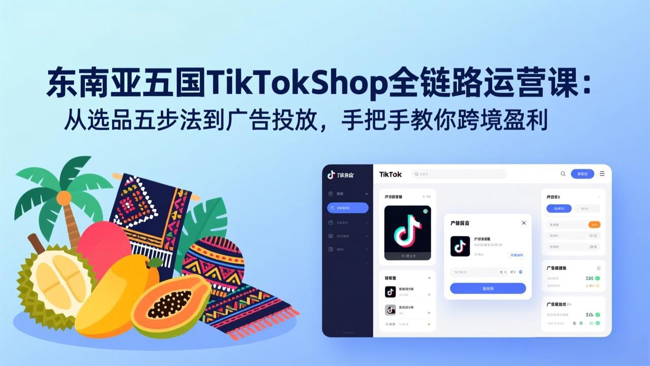 东南亚五国TikTok Shop全链路运营课：从选品五步法到广告投放，手把手教你跨境盈利-千汇网创