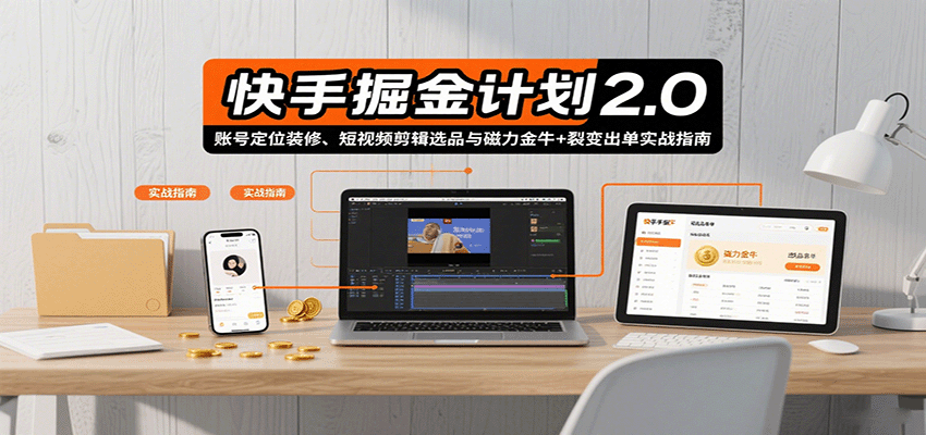 快手掘金计划2.0，账号定位装修、短视频剪辑选品与磁力金牛+裂变出单实战指南-千汇网创