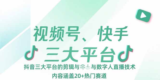 视频号、快手、抖音三大平台的剪辑与数字人直播技术，内容涵盖20+热门赛道-千汇网创